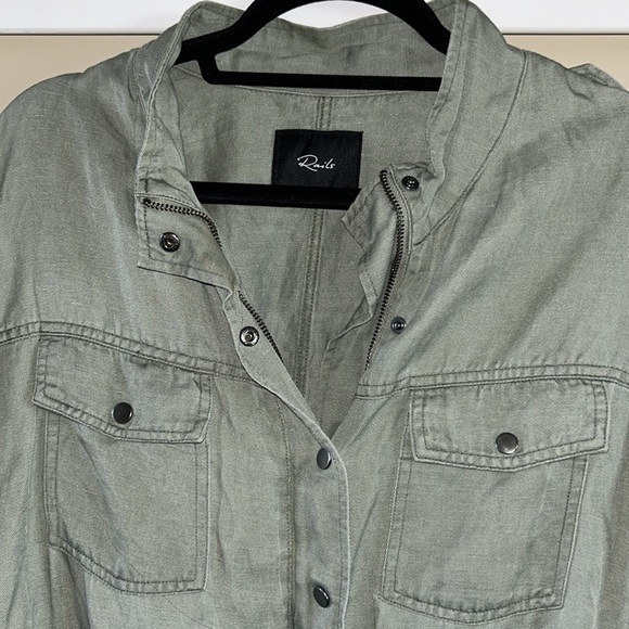 Rails Jacket Collins Olive Green Full Zip Snap Military Utility Linen Blend - Picture 5 of 15